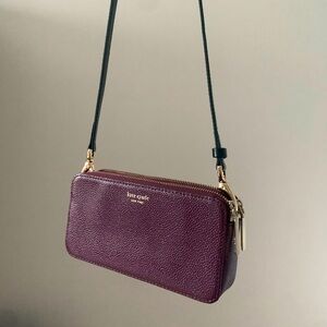 Kate Spade Margaux Burgundy Plum Cherrywood Double Zip Crossbody Mini Purse Bag
